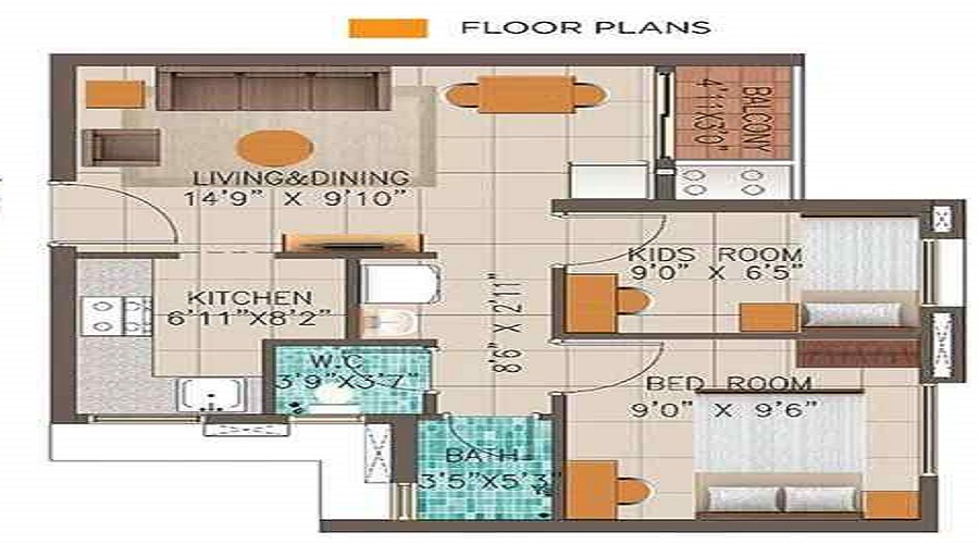 Kumar Platina 2 BHK floor plan