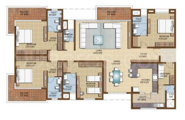Kumar Platina 3 BHK floor plan